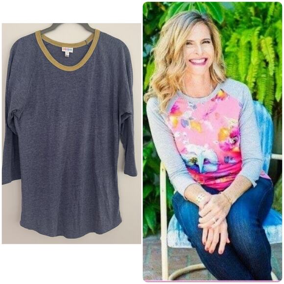 Lularoe Randy Top in Heathered Blue/Gold - Picture 1 of 6